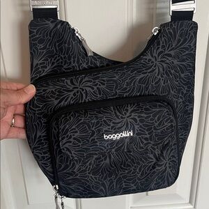 Baggillini black Crossbody Bag with Floral Design
